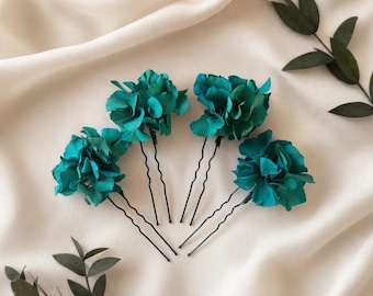 Conjunto de horquillas para el cabello con flores preservadas color turquesa, accesorios para el cabello de novia estilo boho.