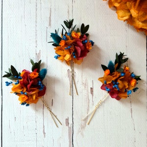 Orange Dried flowers hair pins,Autumn Flower hair pins,Burnt Orange Wedding flower hair pins,Fall Wedding accessories,Dry flower hair piece