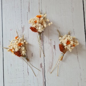 Boho Dried flower hair pins,Boho Gypsophila hair clips for bride, Autumn Flower hair pins,Burnt Orange Wedding flower hair pins, image 2