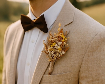 Boutonnière de marié bohème, épinglette de mariage fleurs séchées, boutonnière de garçon d'honneur rustique