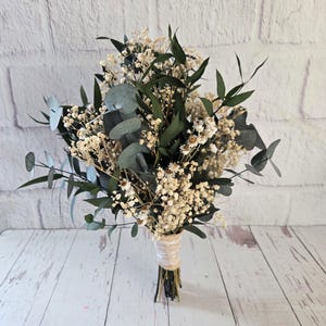 Nautural dried flower Bouquet,Eucalyptus wedding Bouquet,Preserved Gypsophila bouquet,Bidesmaid Flowers  Boho wedding bouquet