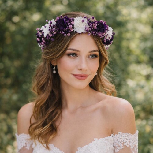 Dark Purple Dried Flower Crown: Rustic Wedding Hair Wreath