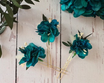 Blue Dried flowers hair pins,Autumn Flower hair pins,Blue Wedding flower hair pins,Wedding accessories,Dry flower hair piece