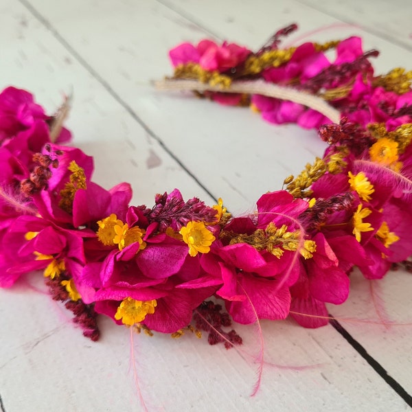 Fuchsia Hydrangea Dry Flower Headband,Bridal Fuchsia headpiece,Pink Dry Flowers Crown,Dried Flower Headband,Bridesmaid Flower Gift