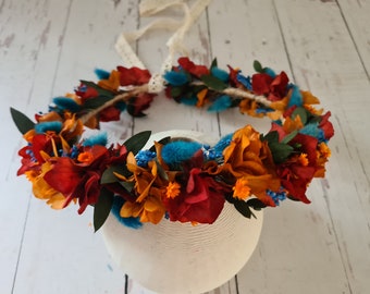 Burnt Orange Dried Flower Crown,Bridesmaid Hair Crown,Rustic Wedding Wreath,Engagement Crown,Girl Child Crown,Bride Hair Accessory,