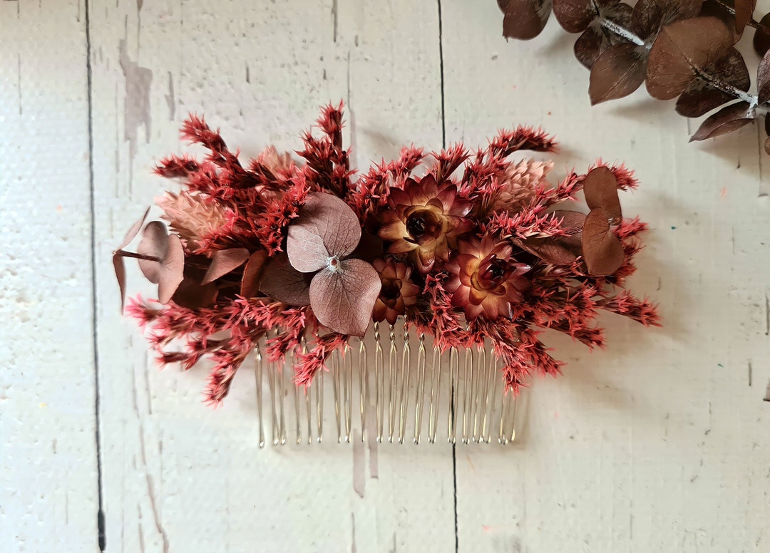 Burgundy Dried Flower Comb Autumn Dried Flower Etsy