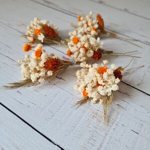 Boho Dried flower hair pins,Boho Gypsophila hair clips for bride, Autumn Flower hair pins,Burnt Orange Wedding flower hair pins, image 4