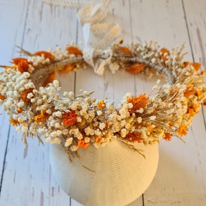 Orange Dried Flower Crown,Bridesmaid Hair Crown,Autumn Wedding Wreath,Bridal Shower flower,Girl Child Flower Crown,Boho Wedding Gift