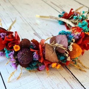 Fall Flower Headband,Colored Flower headband,Autum Dry flower Hair Headband,Meadow flower headband,Boho Bridal Crown,Dried Flower Headband
