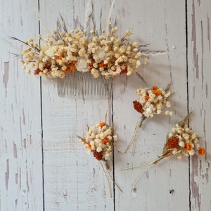 Boho Dried flower hair pins,Boho Gypsophila hair clips for bride, Autumn Flower hair pins,Burnt Orange Wedding flower hair pins, image 5