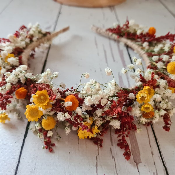 Boho burnt orange dried flower crown,Boho Flower Headband,Bridesmaid Flower Gift,Bride Hair headband,Autumn Bridal Crown,Girl Child Headband