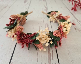 Burgundy Dried Flower Headband,Bridesmaid Flower headband,Autum Dry flower Hair Headband,Meadow flower headband,Boho Bridal Crown