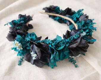 Blue & Black Dried Flower Heaband: Rustic Wedding Headband  display picture 1