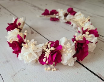 Viva Magenta Hydrangea Dry Flower Headband,Bridal Magenta headpiece,Pink Dry Flowers Crown,Dried Flower Headband,Bridesmaid Flower Gift