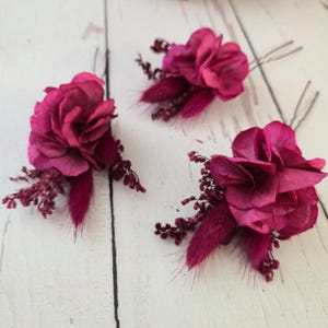 Dried flowers hair pins,Autumn Flower hair pins,Magenta Wedding flower hair pins,Fall Wedding accessories,Dry flower hair pins