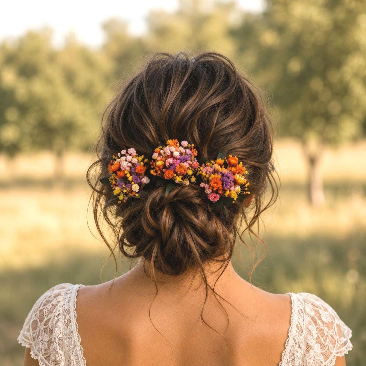 Colorful Dried Flower Hair Pins, Rustic Bridal Accessories, Wildflower Wedding Hair Pin,