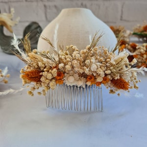 Pettine per fiori secchi color arancio bruciato, pettine per capelli da damigella d'onore, ghirlanda rustica per matrimonio, pettine per matrimonio in terracotta, pettine per matrimonio estivo, regalo per matrimonio boho