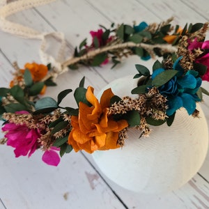 Colored  Dried Flower crown,Autumn Flower Crown,Colored Bridal Crown,Girl Child Crown,Rustic Wedding Wreath,Bridal Shower flower