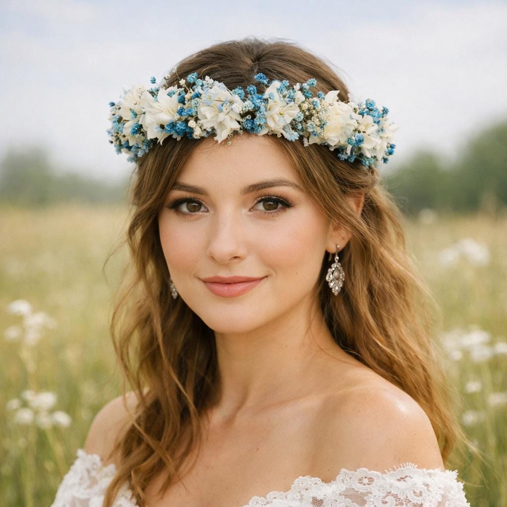 Blue & White Dried Flower Crown: Boho Bridal Headband - Etsy  display picture 3