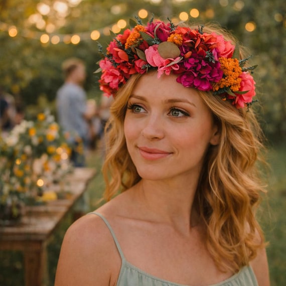 Boho Floral Crown, Rustic Flower Headband for Bride  display picture 2