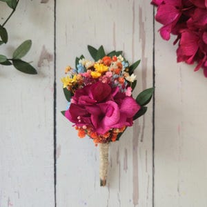 Mini Dried Flower Bouquet, Bohemian Dried Flower Bouquet.Rustic preserved flowers boutoniere,boutonniere for men,Fuchsia flower boutonniere