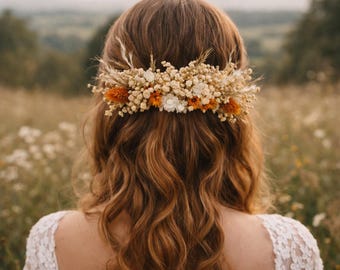 Burnt Orange Dried Flower Hair Comb: Rustic Terracotta Wedding