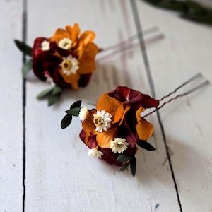 Dried flowers hair pins,Autumn Flower hair pins,Burnt Orange Wedding flower hair pins,Fall Wedding accessories,Dry flower hair piece