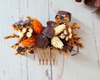 Orange Dried Flower Comb,Bridesmaid Hair Comb,Fall Wedding Comb,Boho Wedding Gift,Dry Flower Hair Comb,Eucalyptus bridal hair comb