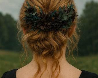 Black Floral Hair Comb, Rustic Gothic Bridal Accessory
