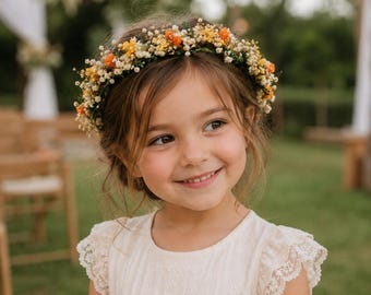 Yellow Orange Flower Crown , Rustic Bridesmaid Crown, Boho Floral Halo, Garden Wedding Hair Accessory,