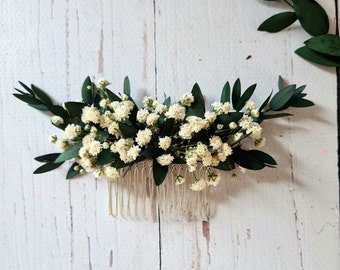 Dark Green Dried Flower Comb,Bridesmaid Hair Comb,Eucalyptus bridal hair comb,Rustic Wedding Wreath,Bridal Shower,Boho Wedding Gift