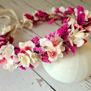Fuchsia Pink and White Dried  Flower Crown,Fuchsia Bridal Crown,Girl Child Crown,Engagement Crown,Bridal Shower Flower,Bride flower crown