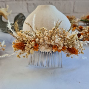 Boho Dried flower hair pins,Boho Gypsophila hair clips for bride, Autumn Flower hair pins,Burnt Orange Wedding flower hair pins, Hair Comb