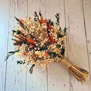 Orange Dried flower Wedding bouquet,Rustic bouquet arrangement,Wildflowers bouquet,Wedding Bridal Set,Fall Winter Bridal bouquet