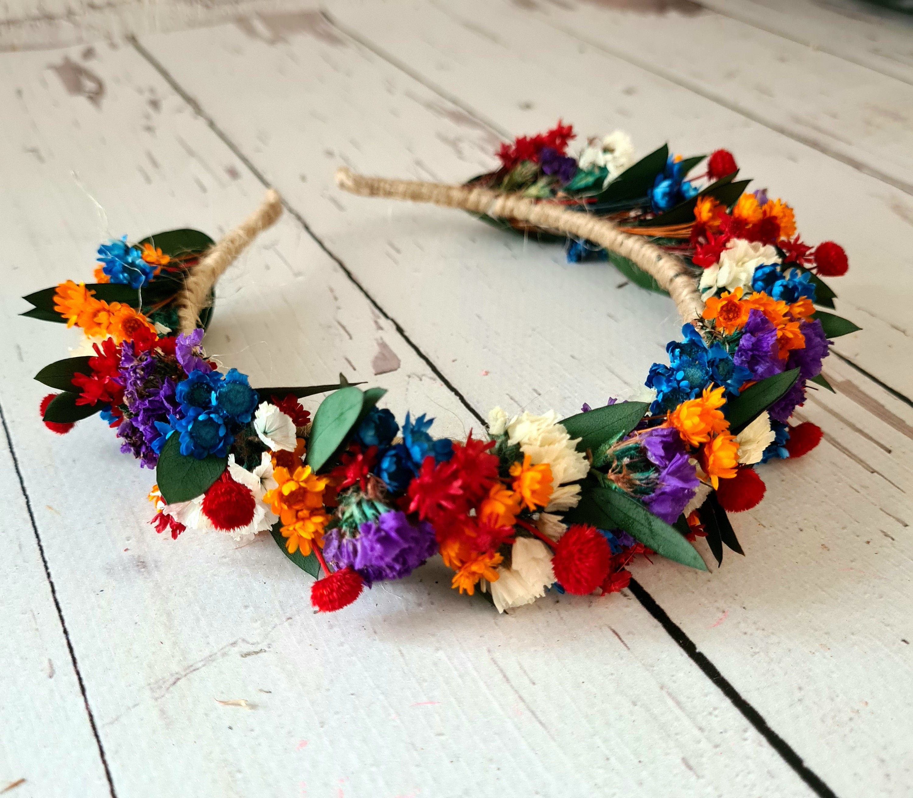 Colorful Dried Flower Crown: Handmade Meadow Headband - Etsy Finland
