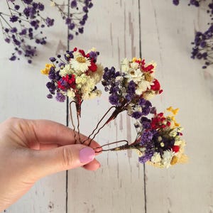 Natural Dried flower hairpins,Autumn Flower hair pins,Colored flower hair pins,Boho Wedding flower hair pins,Gypsophila flower hair clips