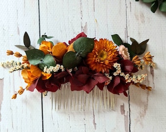 Burnt Orange Dried Flower Comb,Bridesmaid Hair Comb,Engagement Comb,Boho Wedding Gift,Bride Hair Accessory,Autumn Wedding Comb