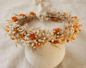 Orange Dried Flower Crown: Autumn Wedding Hair Accessory,Rustic Floral Headpiece