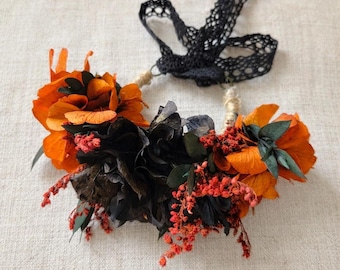 Gothic Burnt Orange Wrist Corsage, Dark Floral Bridesmaid Bracelet, Autumn Gothic Wedding Accessory