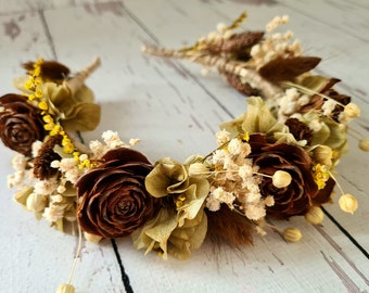 Fall Flower Headbands,Brown Flower headbands,Autum Dry flower Headbands,Meadow flower headbands,Boho Bridal Crown,Dried Flower Headbands