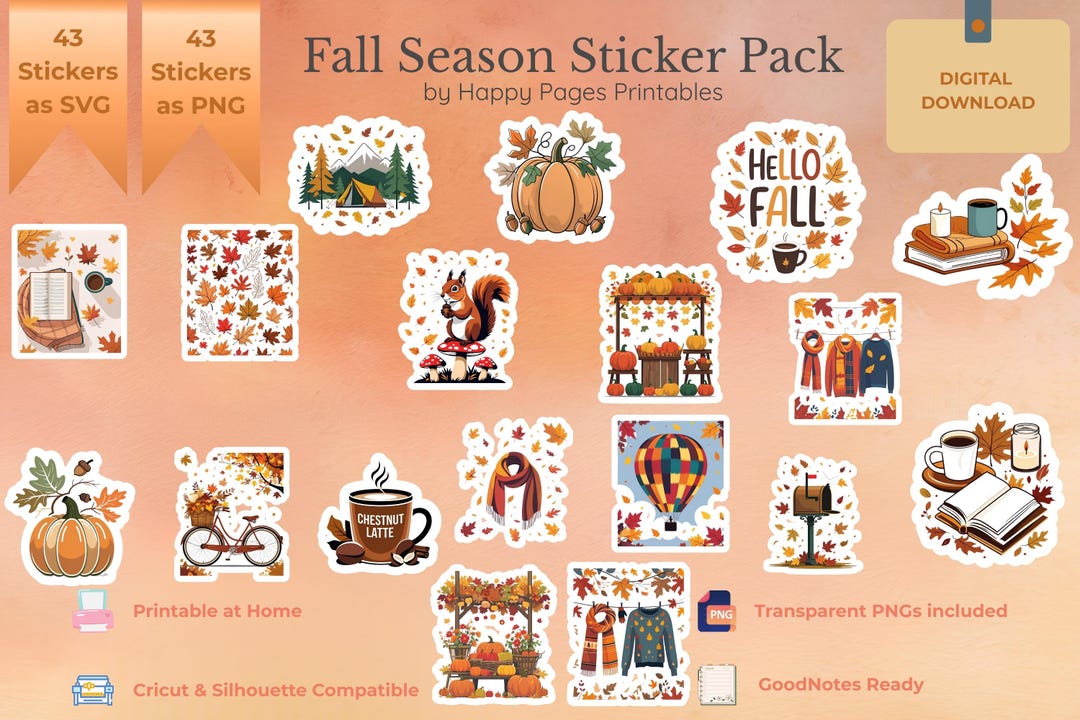 Fall Season Stickers | Autumn Printable Stickers | Cozy Pumpkin ...