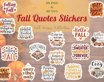 Fall Quotes Sticker Bundle, Fall Quotes Clip Art, Fall Quote SVG Bundle, Autumn Quotes, Fall Quotes PNG, Fall Season Png, Fall Cricut Files