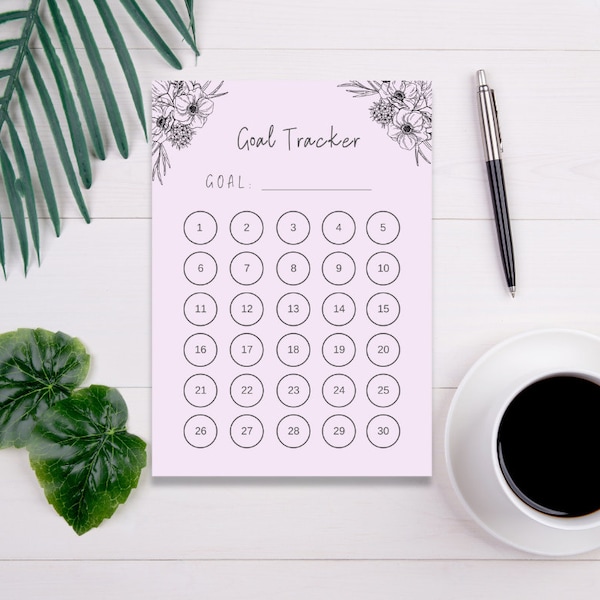 Floral Goal Tracker with 30 Entries