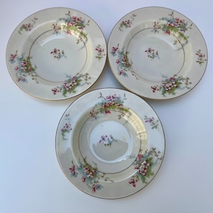 Haviland Apple Blossom Rim soup bowls, Set of 3, Made in America, 7 7/8 inches, Pattern code (HAPB)