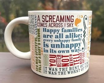 Great Literary Openings mug, Made by unemployed philosophers, holds 14 oz, like new, ceramic, 14 oz
