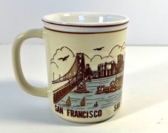 Vintage San Francisco mug, Alcatraz and the Golden Gate Bridge, 12 oz