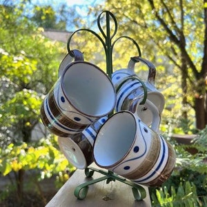 1970's Asahi Stoneware Coffee Mug Set. Metal Mug Rack Comes With Mugs ...