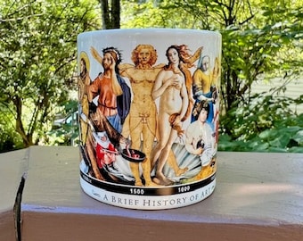 Unemployed Philosophers Guild mug, A Brief History of Art, holds 14 oz