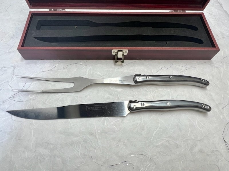 German Turkey Carving Set MIB Stainless Steel Cherry Wood Etsy