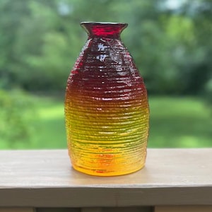 Blenko Strata vase 2135L, Tangerine Color, 9 inches tall, Made in West Virginia